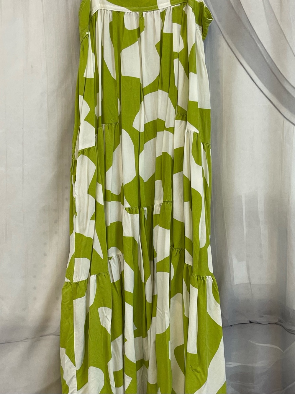 Anthropologie S Small maxi dress Abel the Label citron geometric strappy tier - Picture 3 of 16